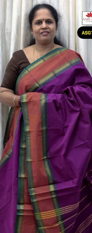 Vadamalli Chettinad Cotton Saree with Gold Zari Weave | ASG117