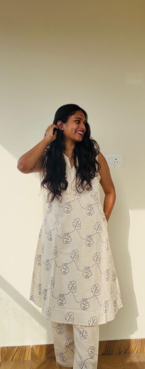 Off-White Color Printed Cotton Kurti Set | ASG73