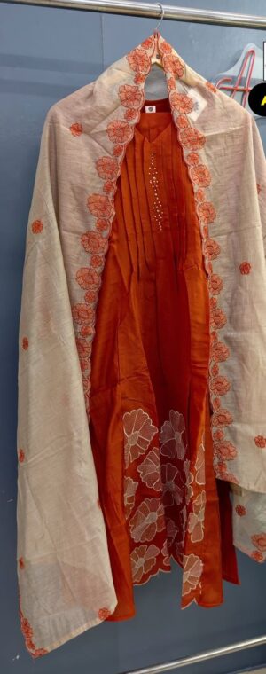 Rust Orange Color Embroidery Kurti Set | ASG69