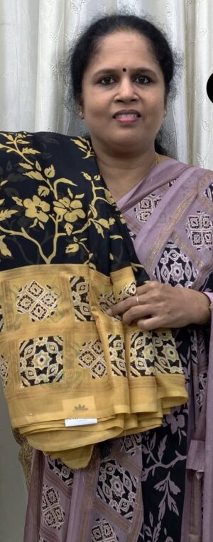 Black Chiffon Saree with Yellow Floral Prints | ASG37