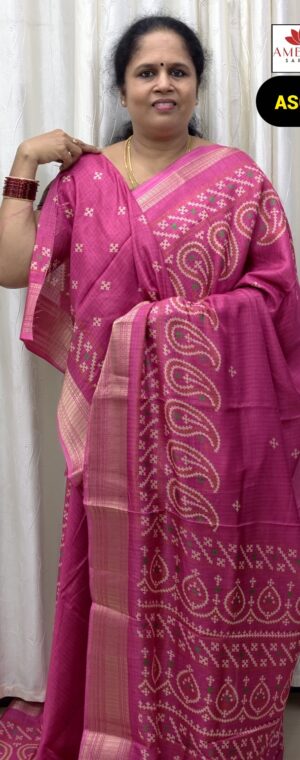 Pink Color Bandhini Printed Semi Crepe Saree | ASG53