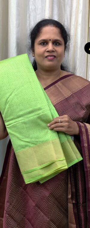 Light Parrot Green Semi Tussar Saree with Gold Zari | ASG01