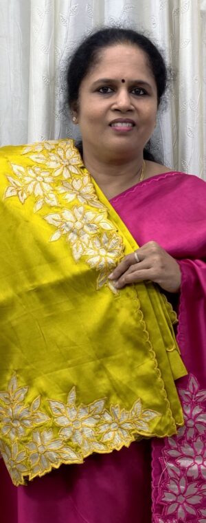 Mustard Yellow Color Applique Worked Dupion Silk Saree | ASG45