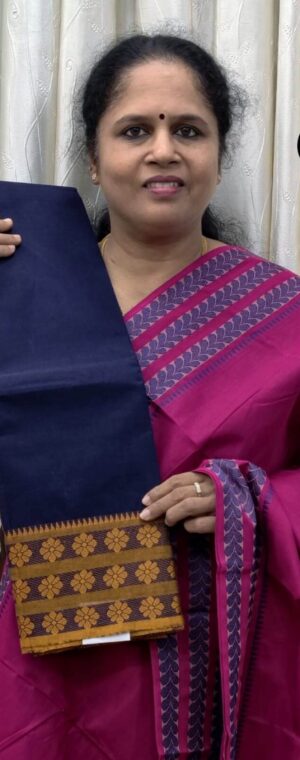Navy Blue Chettinad Cotton Saree with Thread Weave | ASG89