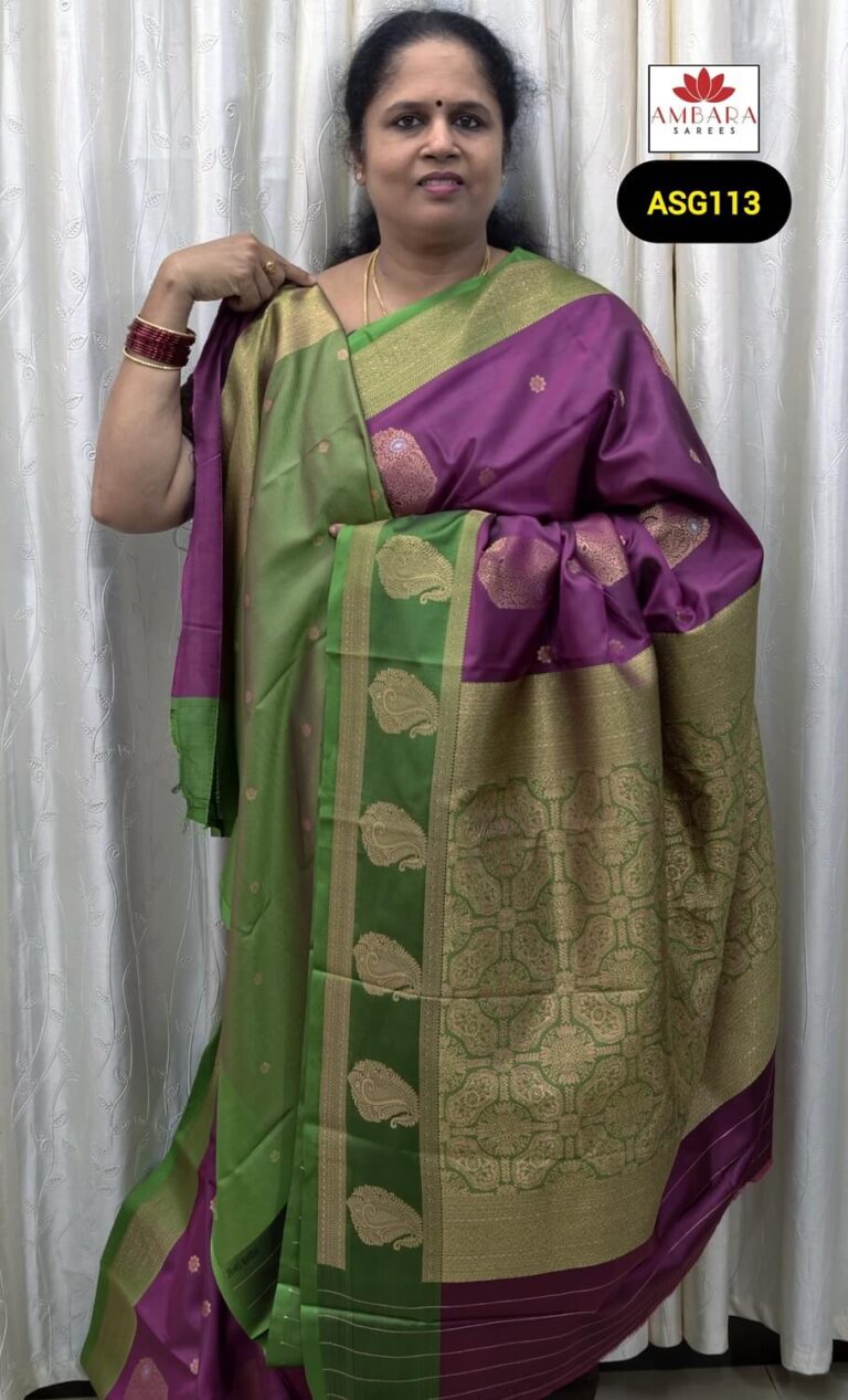 Magenta Semi Silk Saree with Green Contrast Pallu | ASG113