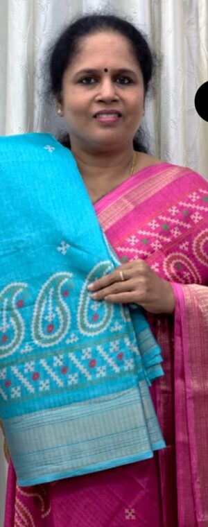 Sky Blue Color Bandhini Printed Semi Crepe Saree | ASG57