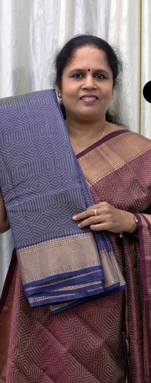 Navy Blue Semi Tussar Saree with Gold Zari Weave | ASG08