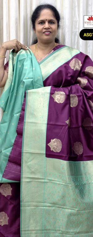 Magenta With Green Border Zari Weaved Semi Silk Saree | ASG162