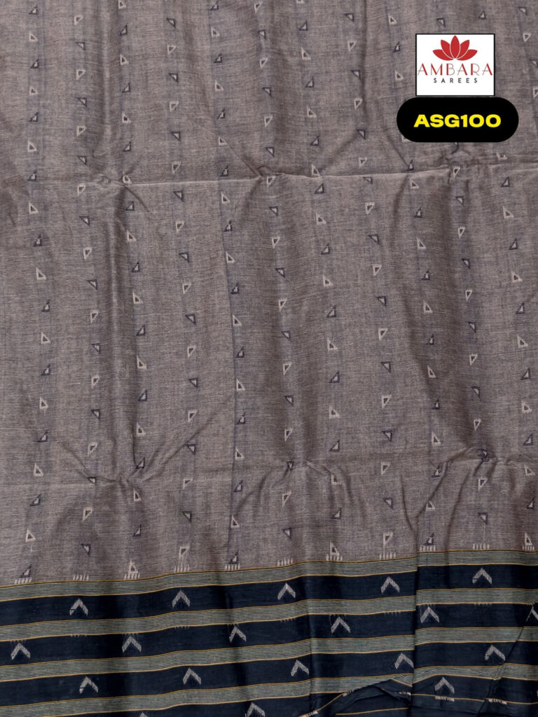 Grey Color Printed Bengal Cotton Saree | ASG100