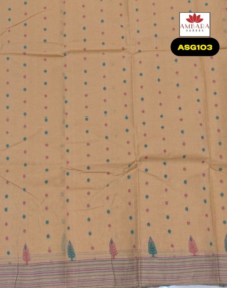 Peach Color Printed Bengal Cotton Saree | ASG103
