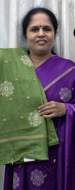 Pista Green Semi Georgette Saree with Printed Pallu | ASG43