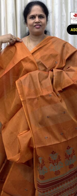 Orange Color Thread Weaved Pure Cotton Saree | ASG148