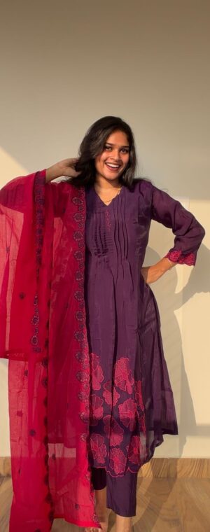 Purple Color Embroidery Kurta Set | ASG68