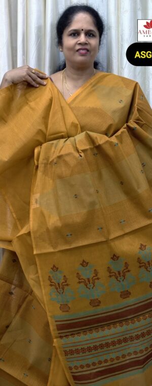 Yellow Color Thread Weaved Pure Cotton Saree | ASG149