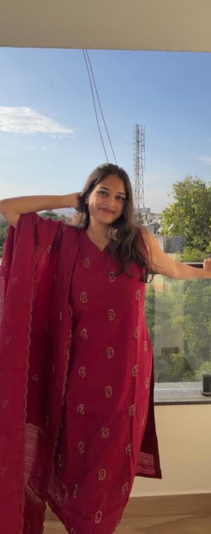 Deep Maroon Color Embroidery Kurta Set | ASG67