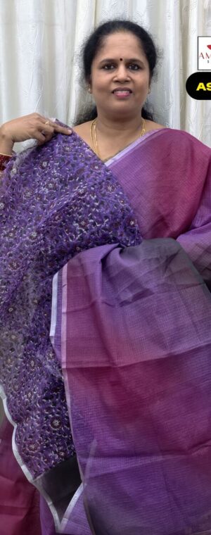Purple & Magenta Kota Cotton Saree with Kalamkari Blouse | ASG29