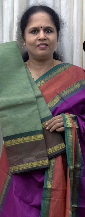 Light Green Chettinad Cotton Saree with Gold Zari | ASG124