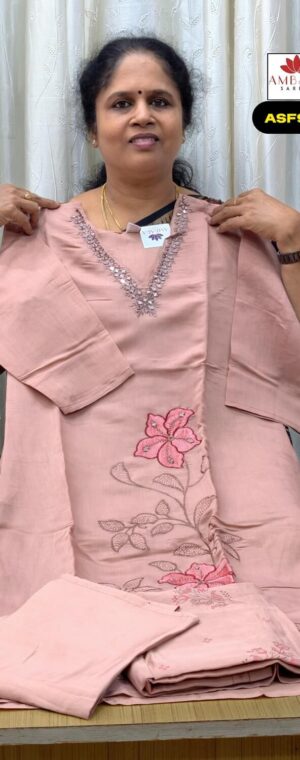 Light Choco Mul Chanderi Cotton Kurta Set with Embroidery | ASF968