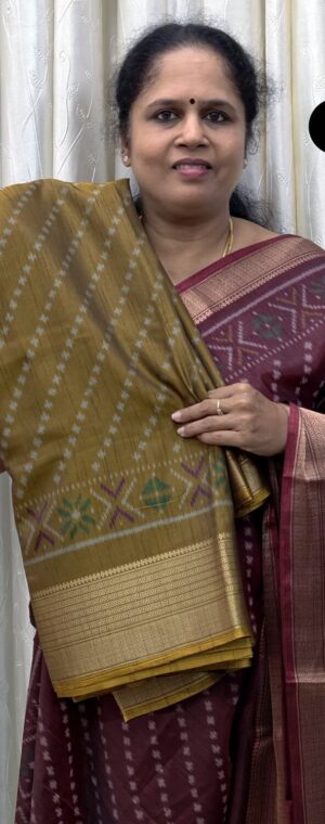 Mustard Pochampally Print Cotton & Crepe Blend Saree | ASG81