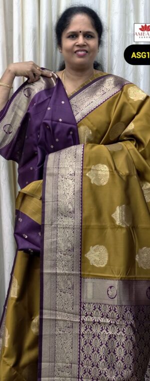 Mehandi Green With Purple Border Zari Woven Semi Silk Saree | ASG161
