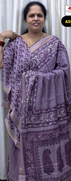 Lavender Soft Cotton Saree with Delicate Small Prints | ASG65