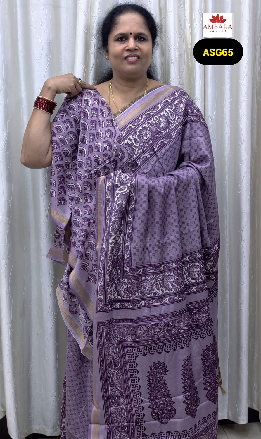 Lavender Soft Cotton Saree with Delicate Small Prints | ASG65