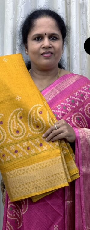 Yellow Color Bandhini Printed Semi Crepe Saree | ASG56