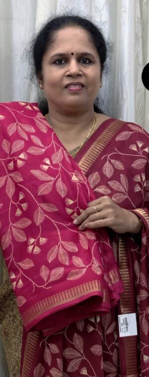 Pink Chiffon Saree with Idol-Inspired Prints | ASG52