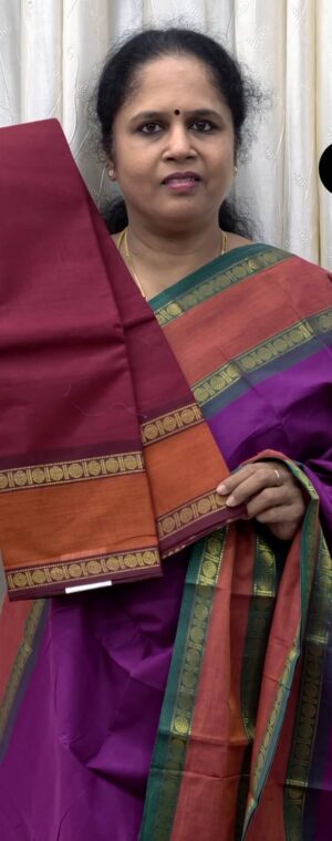 Maroon Chettinad Cotton Saree with Orange Border | ASG118