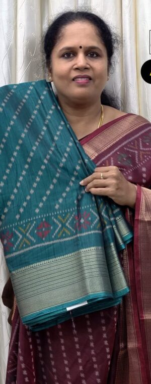 Ramar Blue Pochampally Print Crepe Saree | ASG83