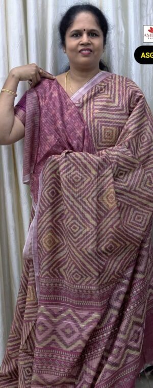 Onion Pink Geometrical Design Printed Semi Tussar Saree | ASG145