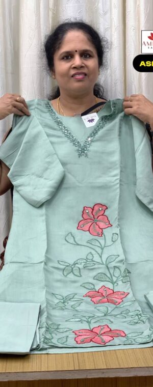Light Green Mul Chanderi Cotton Kurta Set | Embroidery | ASF967