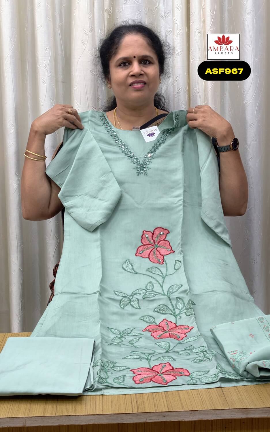 Light Green Mul Chanderi Cotton Kurta Set | Embroidery | ASF967
