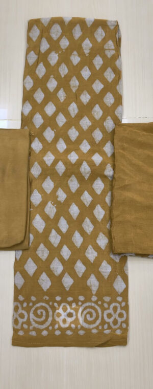 Mustard Color Batik Printed Soft Cotton Chudithar Material | ASG399
