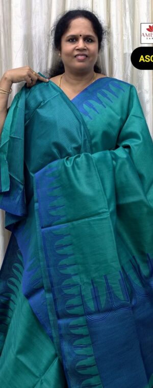 Sea Green Color Temple Border Weaved Semi Tussar Saree | ASG222
