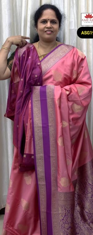 Pink With Magenta Border Semi Silk Saree | ASG195