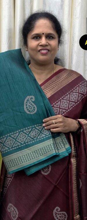 Green Mango Print Slub Cotton Crepe Saree | ASG156