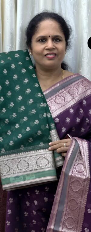Green Color Silver Zari Weaved Semi Silk Cotton Saree | ASG337