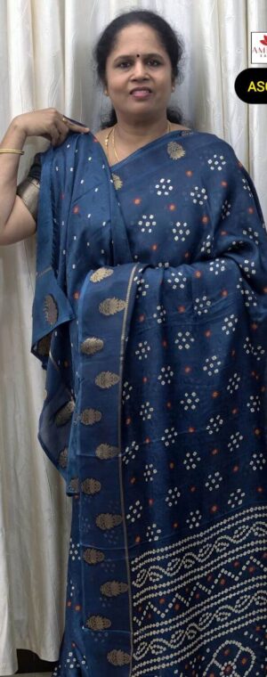 Ink Blue Color Butta Printed Semi Georgette Saree | ASG390