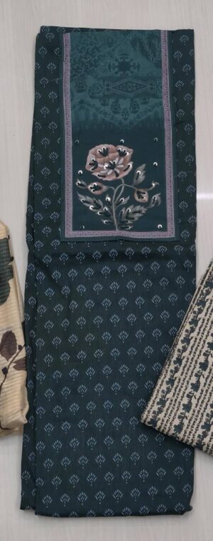 Green Cotton Chudithar Small Beadwork Butta Floral Shawl | ASG407
