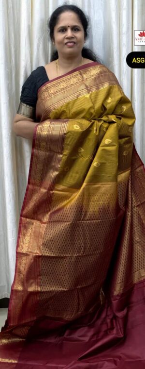 Mehandi Green Gold Zari Semi Kanchi Silk Saree | ASG375