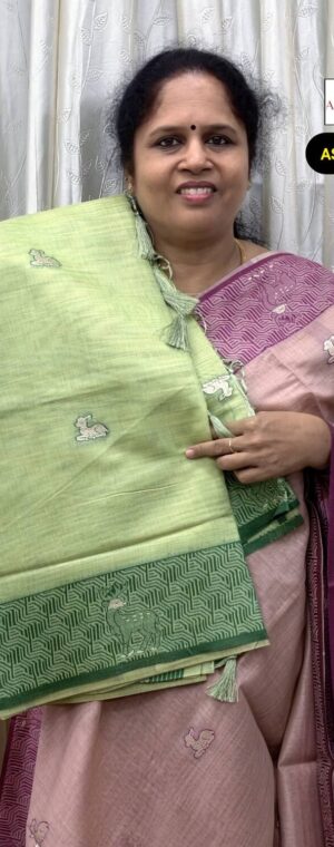 Light Green Soft Munga Cotton Saree Fine Thread Weaving | ASG206