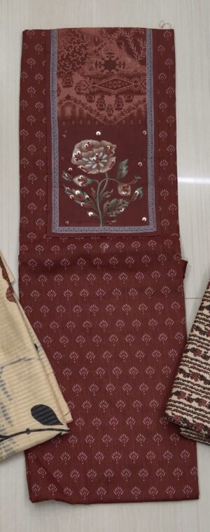 Maroon Color Butta Printed Cotton Chudithar Material | ASG408
