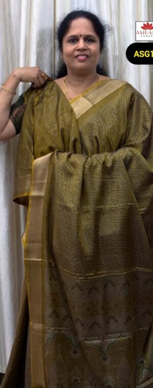 Mustard Color Bandhini Printed Semi Crepe Saree | ASG199