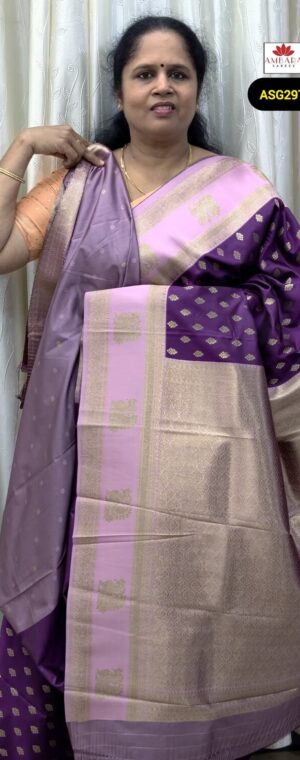 Purple Semi Silk Saree with Pink Zari Border & Butta | ASG297
