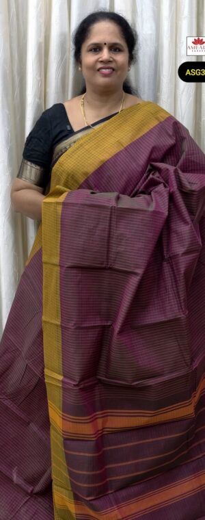 Deep Magenta With Yellow Chettinad Cotton Saree | ASG317