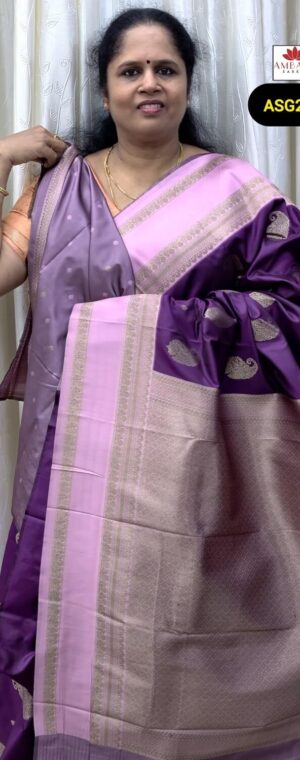 Purple & Pink Semi Silk Saree with Rich Contrast Pallu | ASG274