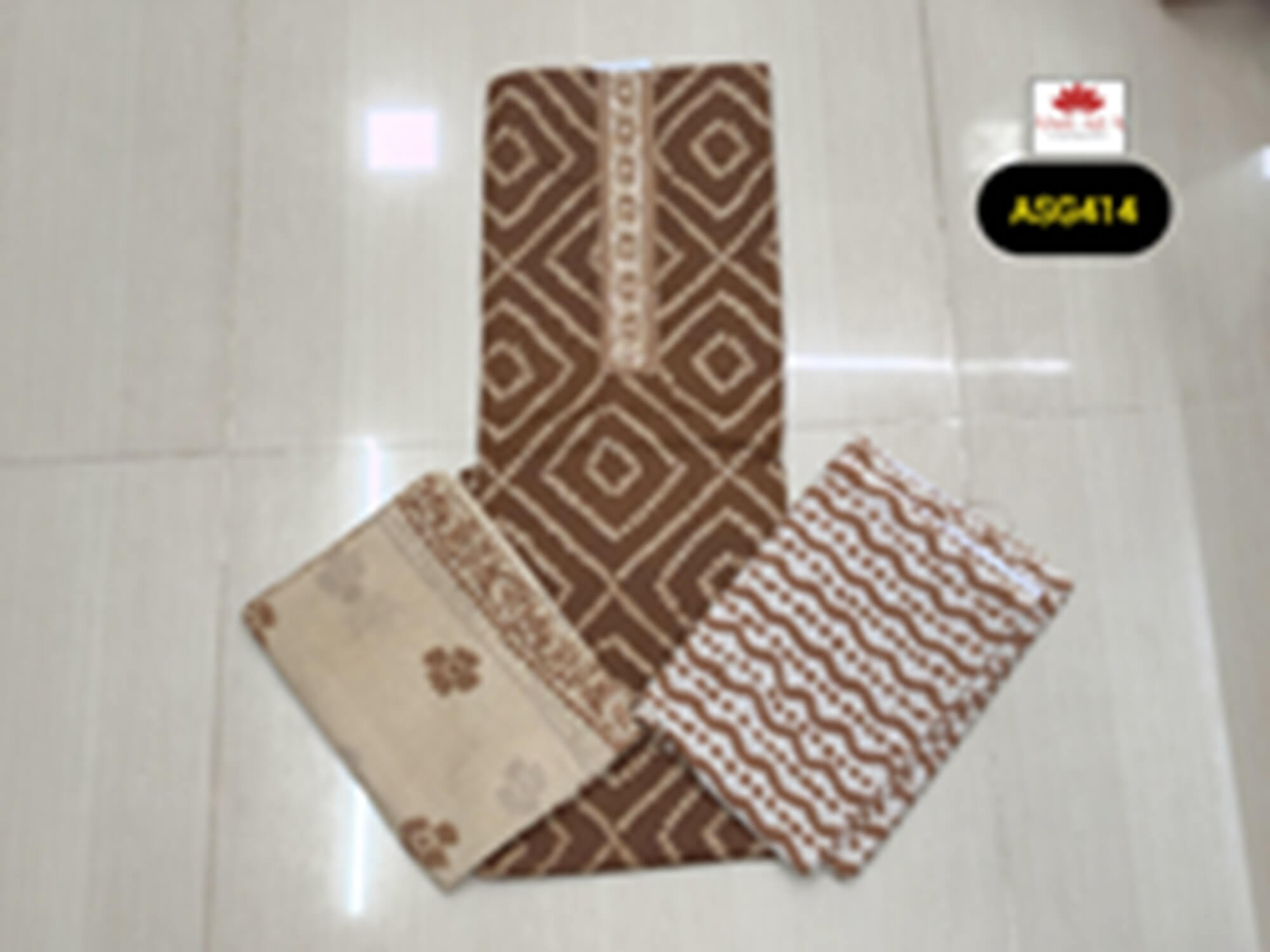 Brown Bandhini Cotton Chudithar Set with Striped Bottom | ASG414