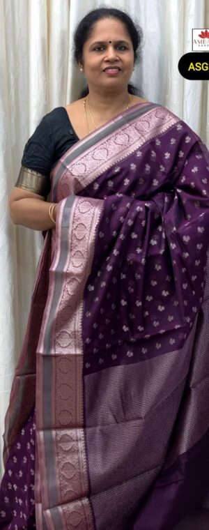 Wine Color Silver Zari Weaved Semi Silk Cotton Saree | ASG336
