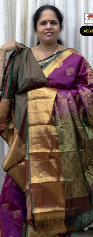 Vadamalli Semi Kanchi Silk Saree Green Contrast Pallu | ASG324